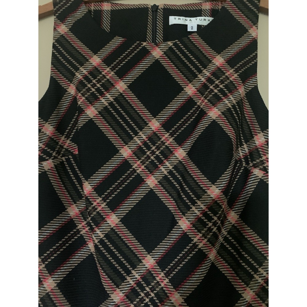 Trina Turk Brynne women's dress Plaid Shift sleeveless mini dress SZ-2 - Picture 14 of 16